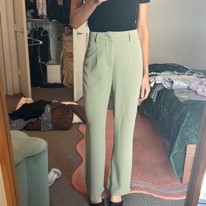 Zara Light Sage High-Rise Straight Trousers